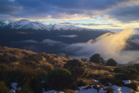 Morning view at Luxmore Hut on the Kepler track in Fiordland National Park