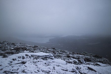 Snow storm at the summit of the Rocky Mountain on the North West Circuit of Stewart Island